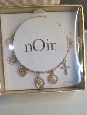 nOir Jewelry Gold-Tone Religious and Heart Charm Bracelet NWT